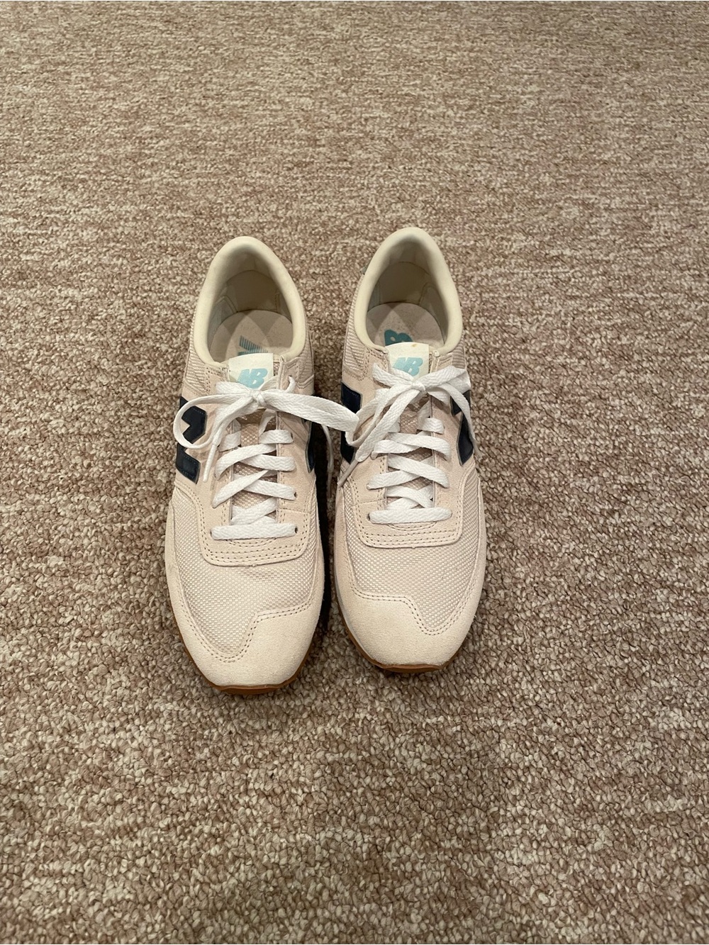 New Balance Women's Beige with Navy Accent Casual Sneaker